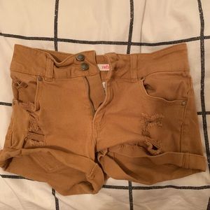 Khaki High-Waisted Shorts Distressed